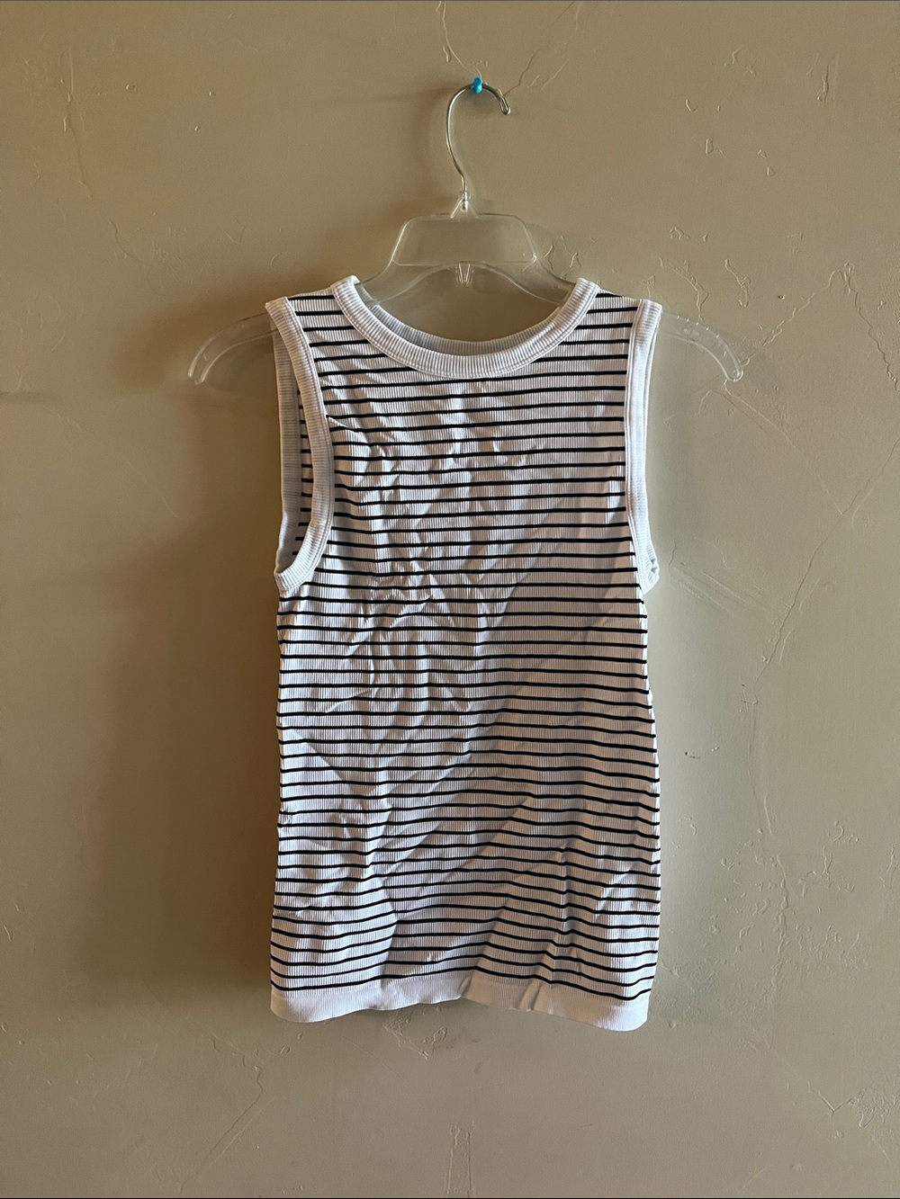 Women's White Tank Top with Black Stripes - Classic Sleeveless Knit